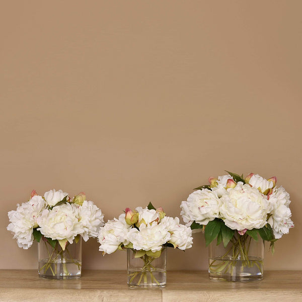 Artificial Peony Arrangement in Glass Vase - Bloomr