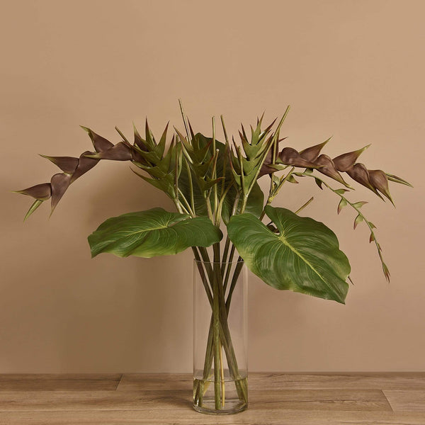 Heliconia & Canna Leaf in Glass Vase - Bloomr