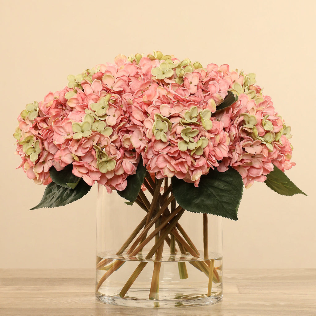 Artificial Hydrangea Arrangement in Glass Vase - Bloomr
