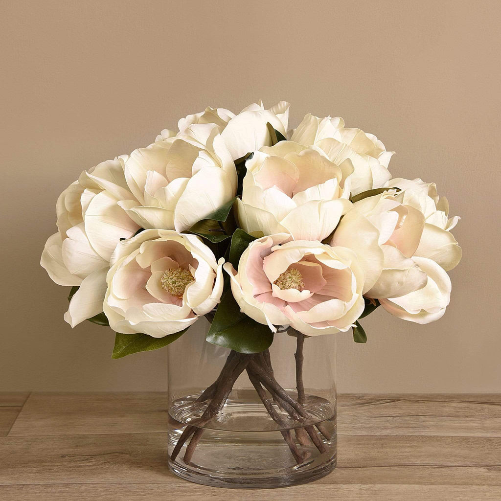 Artificial Magnolia in Glass Vase - Bloomr