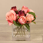 Artificial Mixed Rose Arrangement in Glass Vase - Bloomr