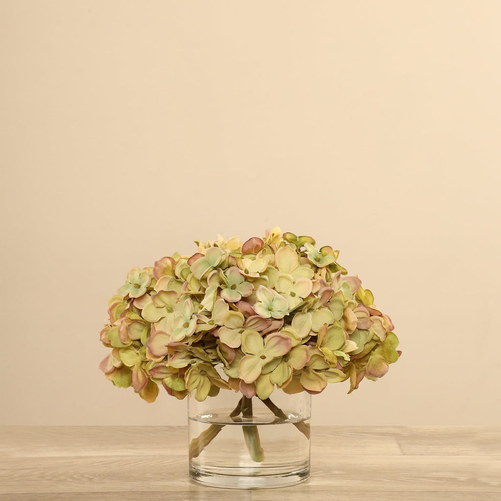 Artificial Hydrangea Arrangement in Glass Vase - Bloomr