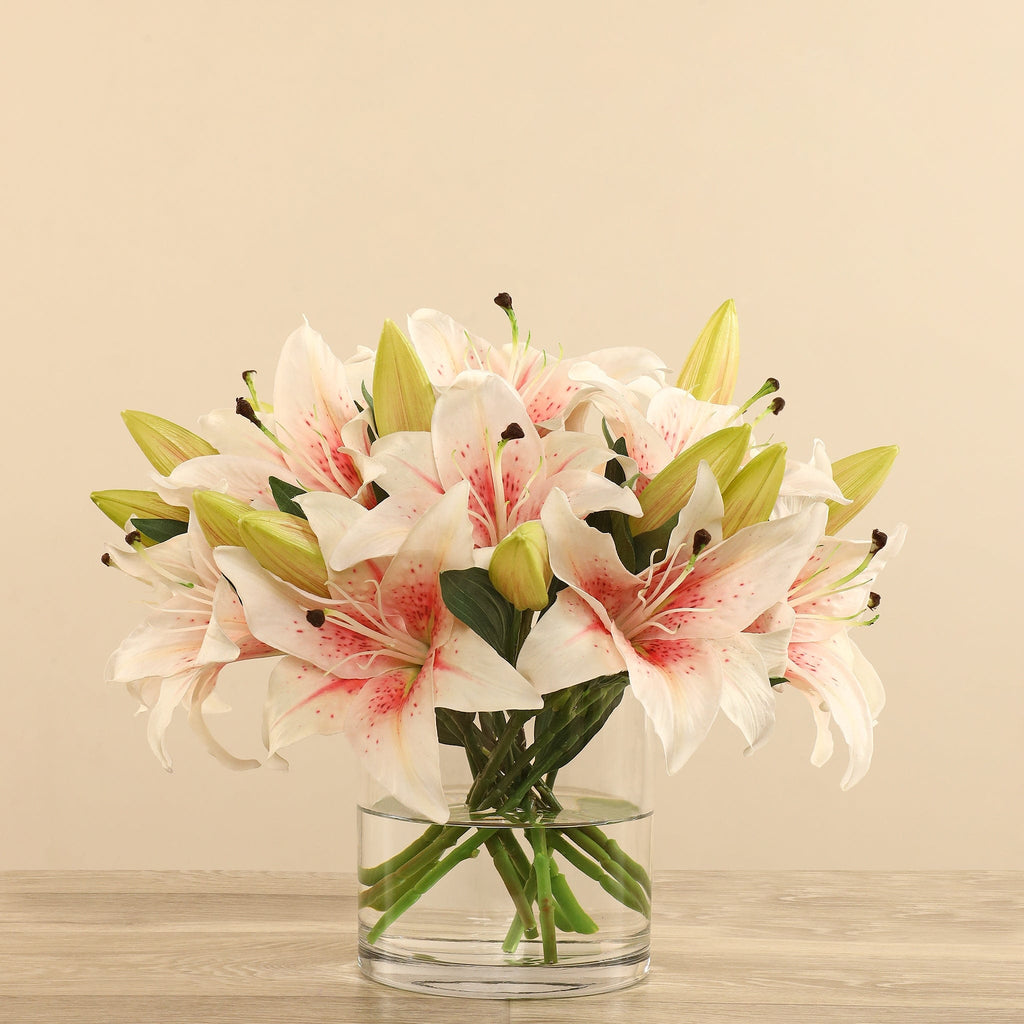 Artificial Lily in Glass Vase - Bloomr